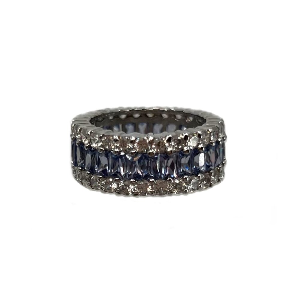 Silver Blue Eternity Stone Statement Ring | Size 8 - image 1